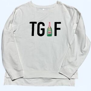 Green Tea Brand ‘TGIF’ White Crewneck Sweatshirt Size Large